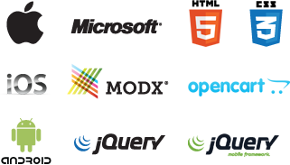 Apple, Microsoft, HTML5, CSS3, iOS, MODx, OpenCart, Android, jQuery, jQuery Mobile